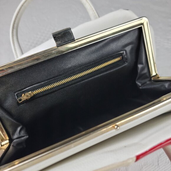 Vintage purse frame bag MCM classic white blue black cream red wide retro stripe - Picture 12 of 12